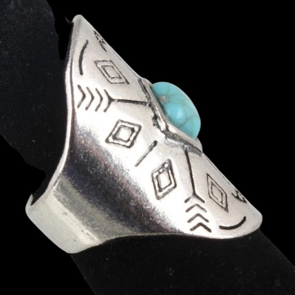 Artisan Southwestern-style Shield Ring with Turquoise Stone - Picture 2 of 2